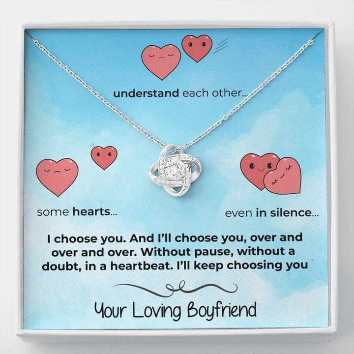 Gift For Wife Understand Each Other 14K White Gold Love Knot Necklace