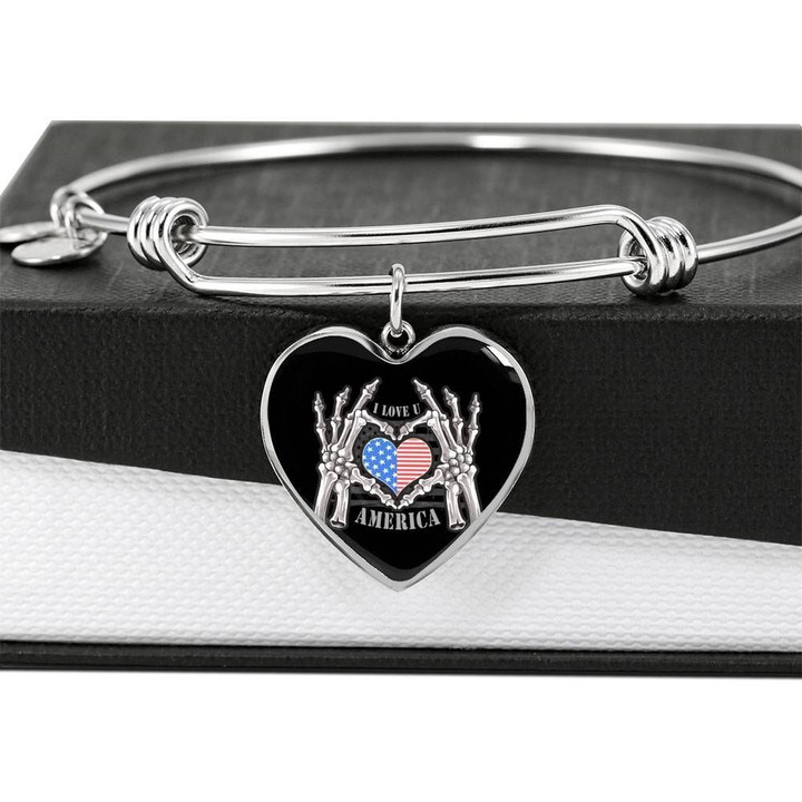 I Love America Skeleton Heart Pendant Bracelet Gift For Women