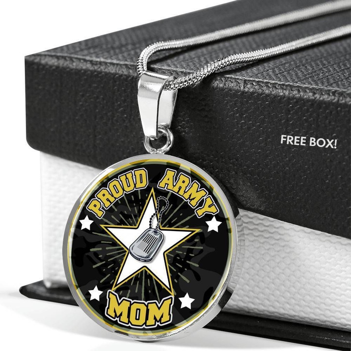 Proud Army Mom Gift For Army Mom Star Stainless Circle Pendant Necklace