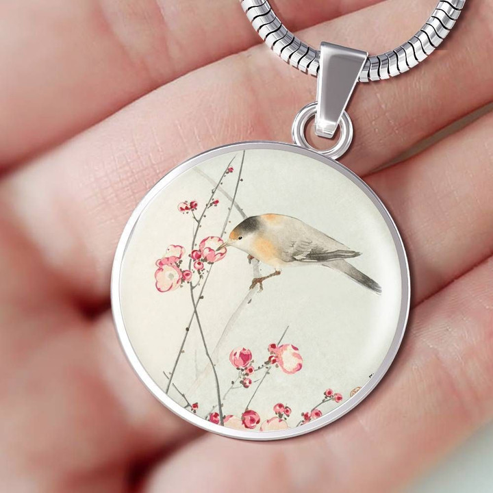 Songbird Art Stainless Circle Pendant Necklace Gift For Girls