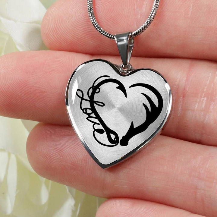 Hunting And Fishing Love Heart Pendant Necklace Gift For Women