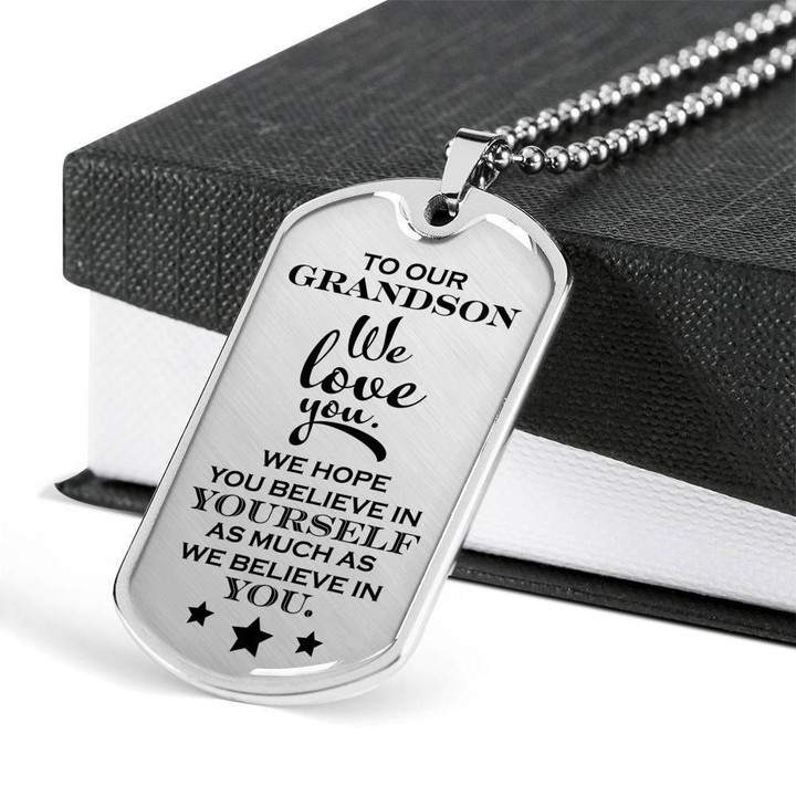 We Love You Gift For Grandson Stainless Dog Tag Pendant Necklace
