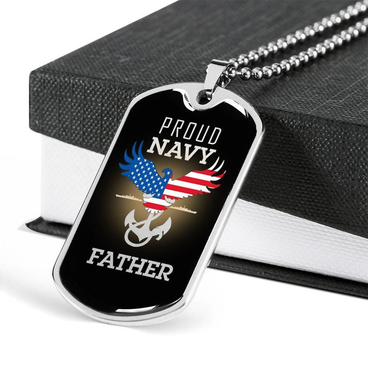 Proud Navy Father Anchor Eagle And Usa Flag Stainless Dog Tag Pendant Necklace Gift For Men