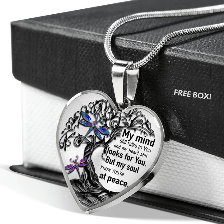 Mandala Dragonfly Tree Of Life You're At Peace Gift For Women Stainless Heart Pendant Necklace