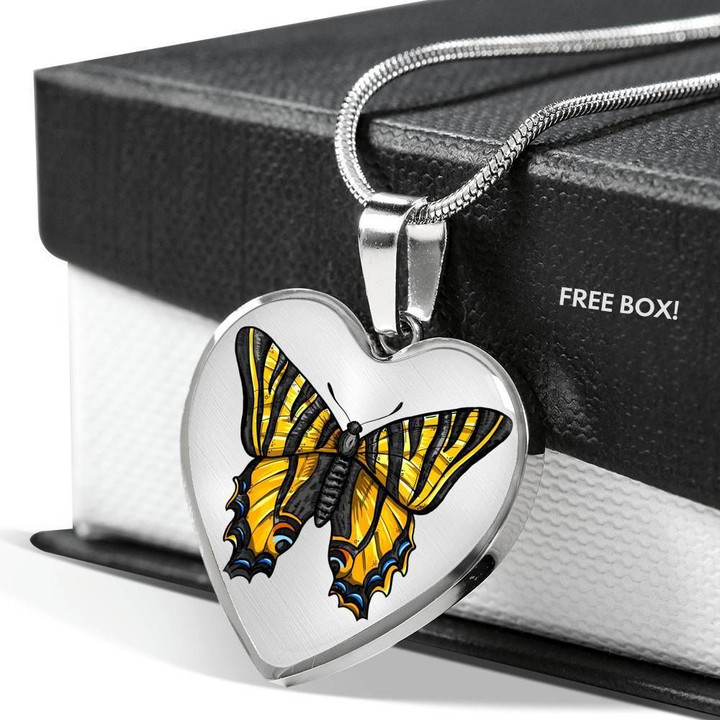 Awesome Butterfly Gift For Girl Stainless Heart Pendant Necklace