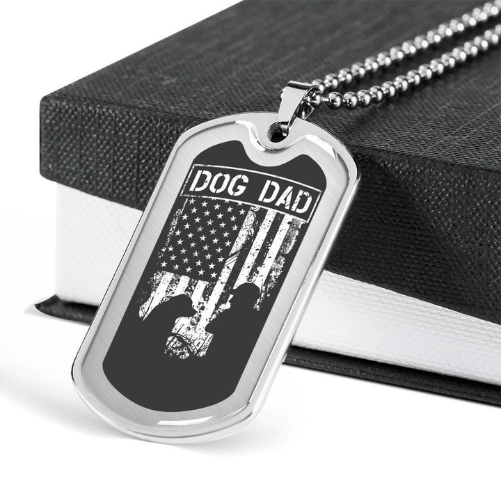 Dog Dad Vintage Usa Flag Stainless Dog Tag Pendant Necklace Gift For Men