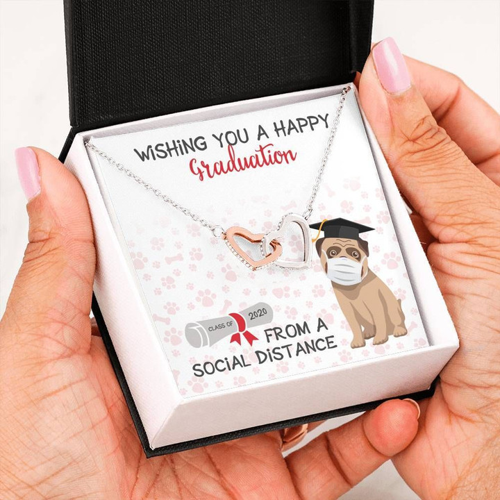 Wishing You A Happy Graduation Funny Pug Interlocking Hearts Necklace Gift For Dog Lovers