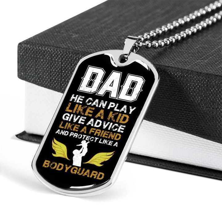 He Can Play Like A Kid Give Advice Stainless Dog Tag Pendant Necklace Gift For Dad