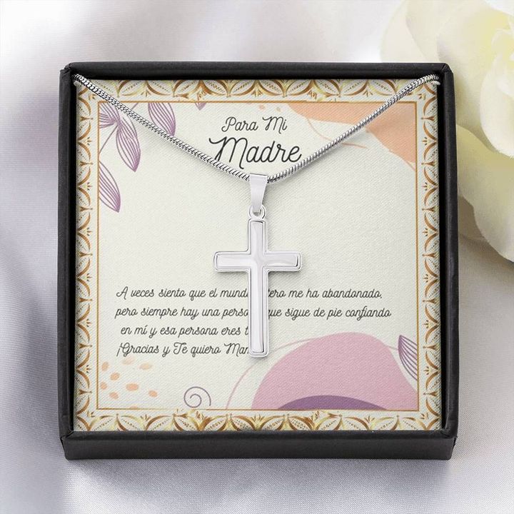 Gift For Para Mi Madre With Message Card Stainless Cross Necklace