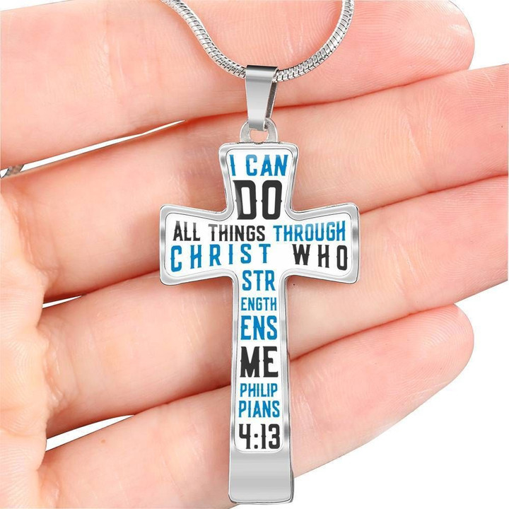 I Can Do All Things Through Christ Stainless Cross Pendant Necklace Gift For Christian