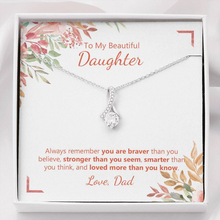 Leave Design Always Remember 14K White Gold Alluring Beauty Necklace Gift For Daughter
