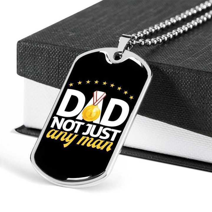 Dad Not Just Any Man Golden Medal Stainless Dog Tag Pendant Necklace Gift For Men