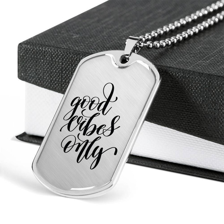 Good Vibes Only Stainless Dog Tag Pendant Necklace Gift For Men