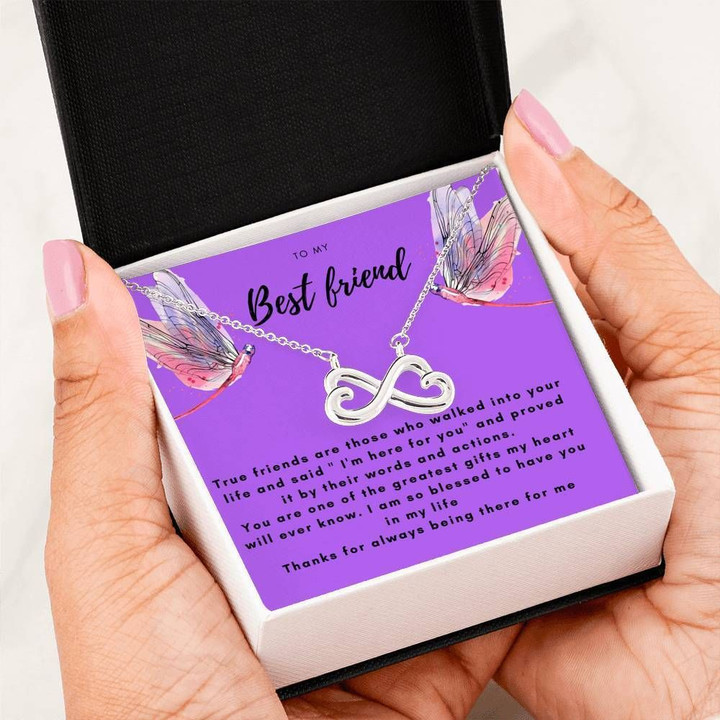 Thank For Being There For Me Purple Gift For BFF 14K White Gold Infinity Heart Necklace