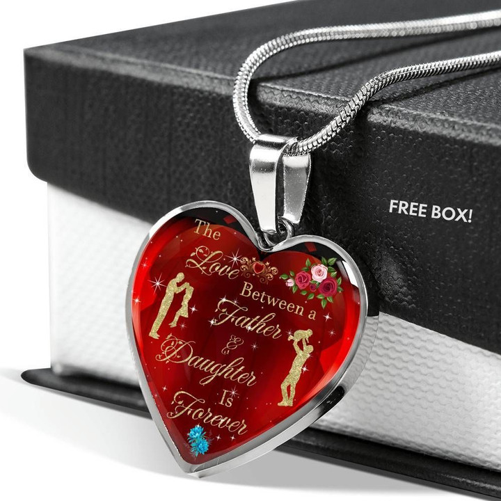 Red Love Between Father And Daughter Is Forever Gift For Family Stainless Heart Pendant Necklace