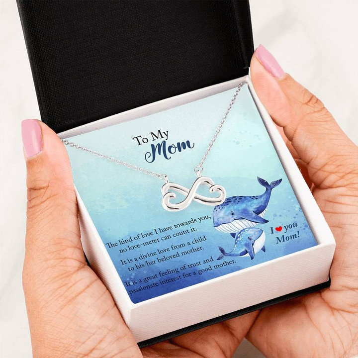 Gift For Mom Shark I Love You Mom 14K White Gold Infinity Heart Necklace