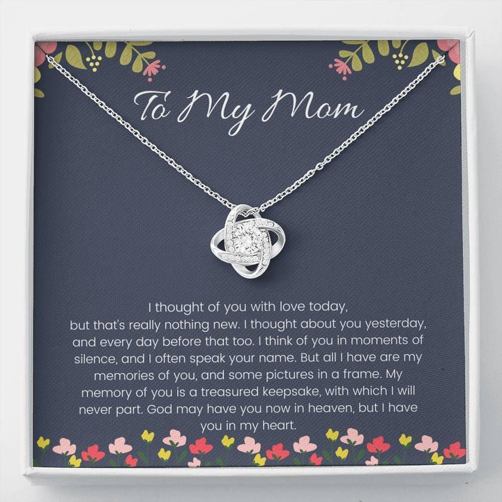 Gift For Mom I Have You In My Heart 14K White Gold Love Knot Necklace