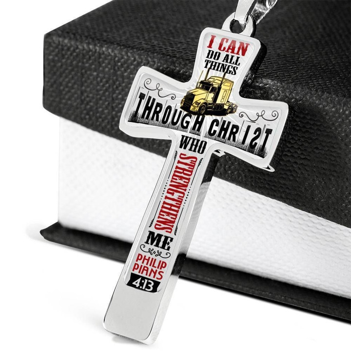 Gift For Trucker I Can Do All Thing Through Christ Stainless Cross Pendant Necklace