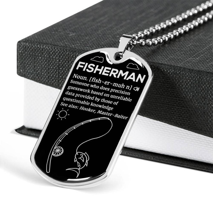 Grab Your Fisherman Definition Gift For Fishing Lovers Stainless Dog Tag Pendant Necklace