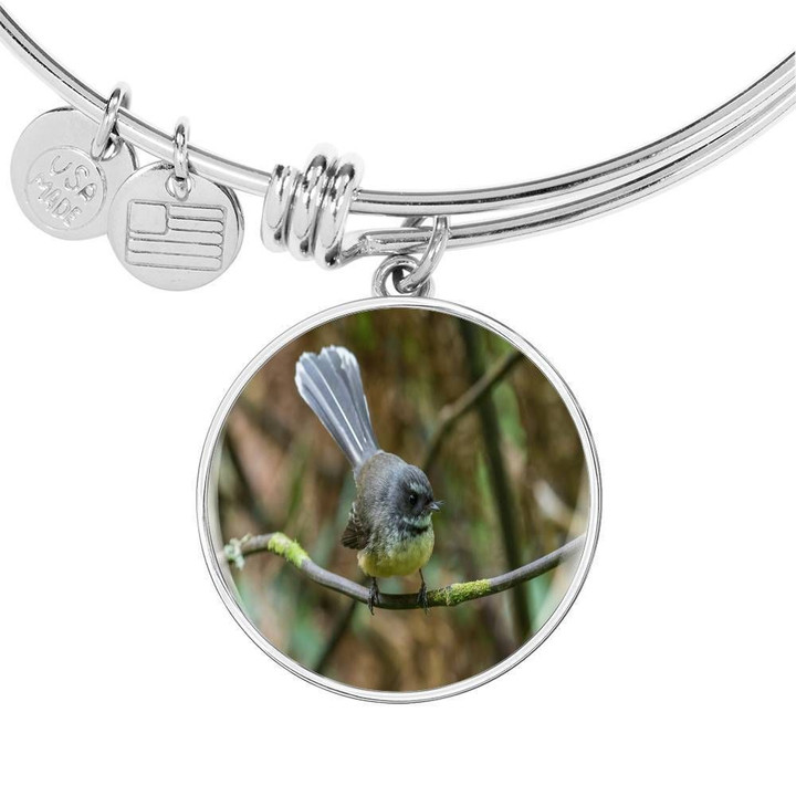Birds Fantail Stainless Circle Pendant Bracelet Bangle Gift For Bird Lovers