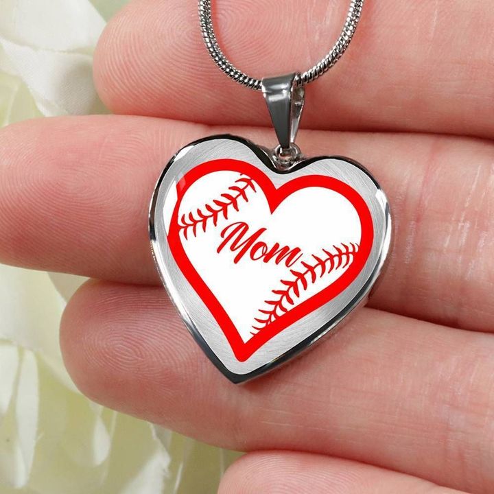 Baseball Mom Gift For Baseball Lovers Stainless Heart Pendant Necklace