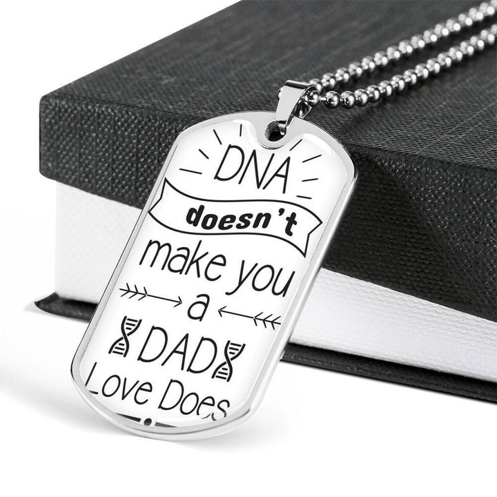 DNA Doesn't Make You A Dad Stainless Dog Tag Pendant Necklace Gift For Bonus Dad