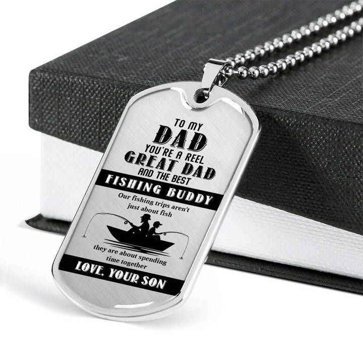 A Reel Great Dad The Best Fishing Buddy Stainless Dog Tag Pendant Necklace Gift For Men