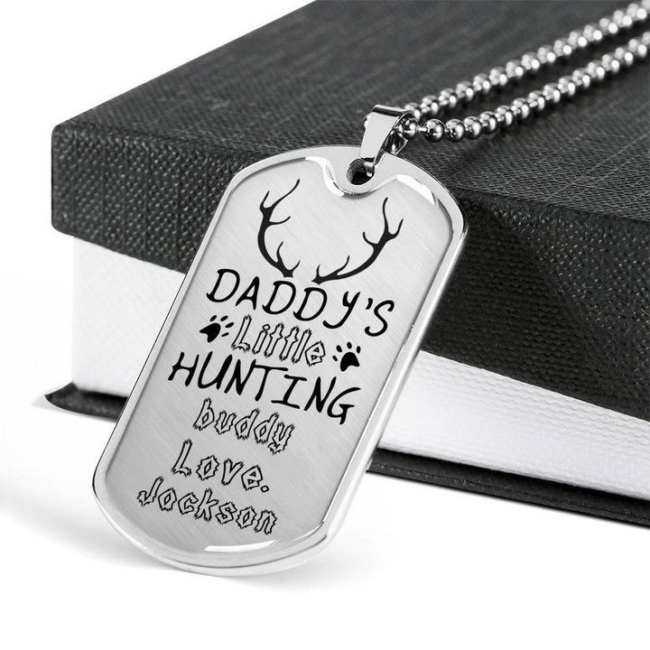 Daddy's Little Hunting Budddy Love Jockson Stainless Dog Tag Pendant Necklace Gift For Men