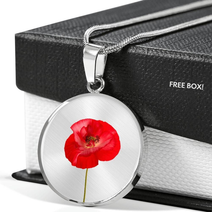 Poppy Flower Gift For Wife Stainless Circle Pendant Necklace