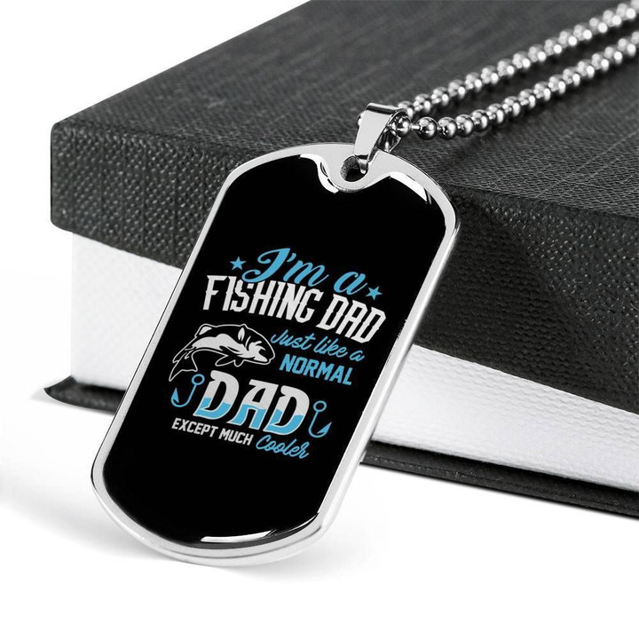 Fishing Dad Likes A Normal Dad Stainless Dog Tag Pendant Necklace Gift For Men