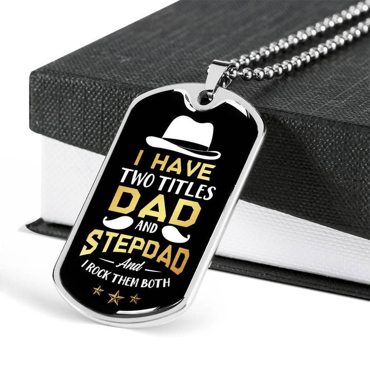 Dad And Stepdad I Rock Them Both Stainless Dog Tag Pendant Necklace Gift For Men