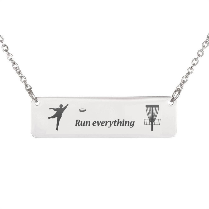 Disc Golf Run Everything Gift For Disc Golf Player Stainless Horizontal Bar Necklace