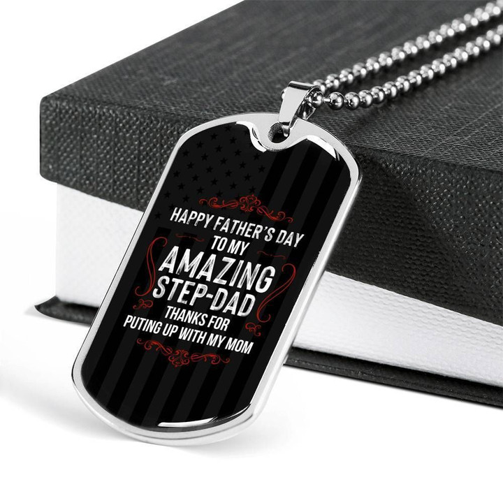 Thank You Black Background Stainless Dog Tag Pendant Necklace Gift For Step Dad