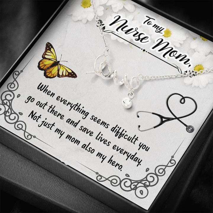Gift For Nurse Mom My Mom Also Is My Hero Stainless Scripted Love Necklace