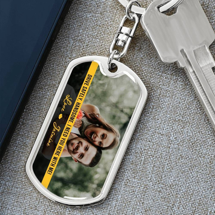 Drive Safe Custom Photo Stainless Dog Tag Pendant Keychain Gift For Husband