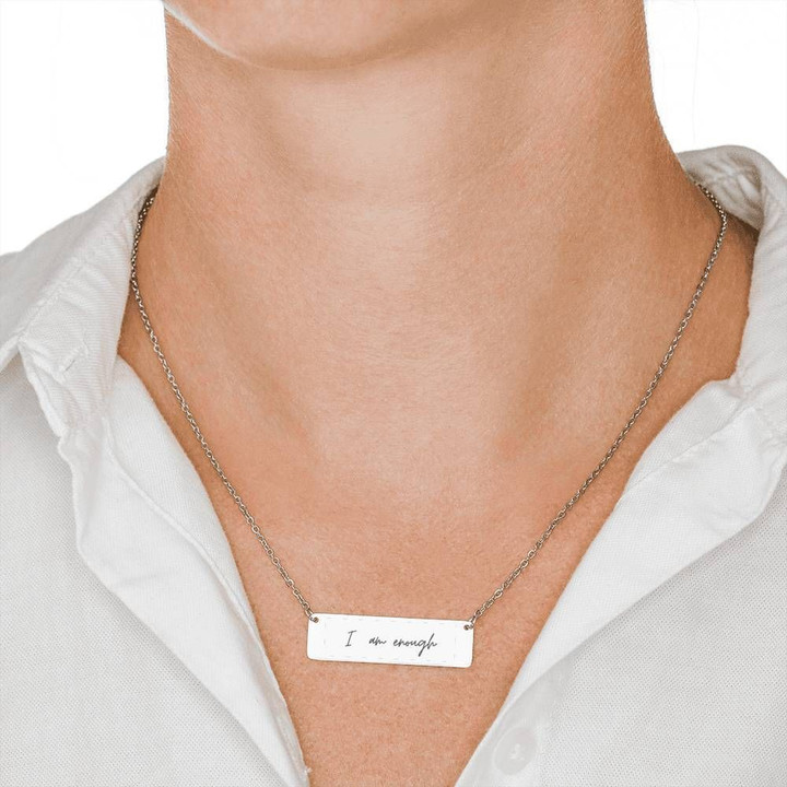 I Am Enough Gift For Men Stainless Horizontal Bar Necklace