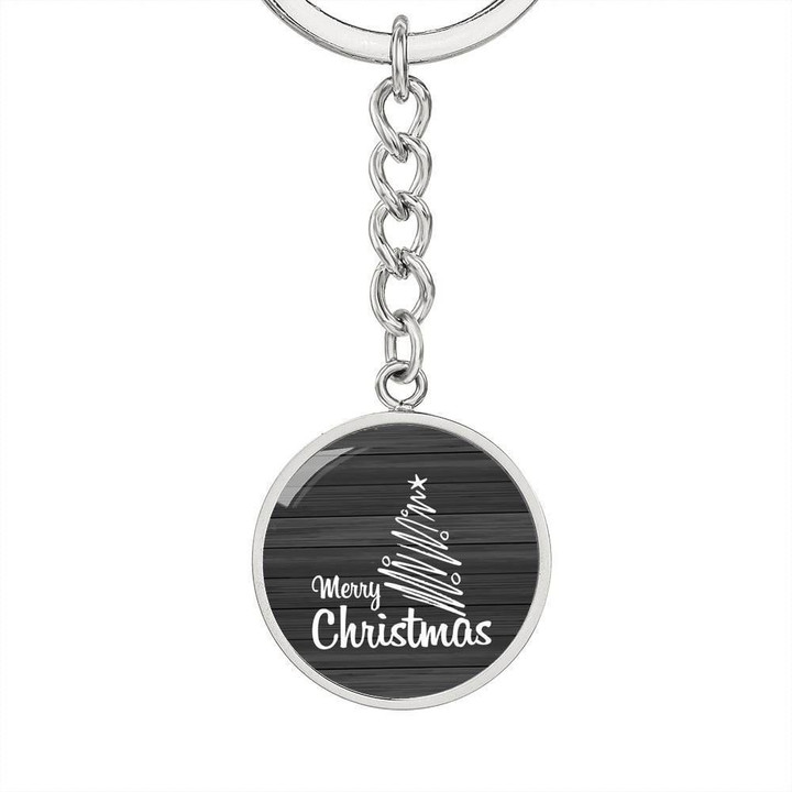 Merry Christmas Grey Gift For Him Stainless Circle Pendant Keychain