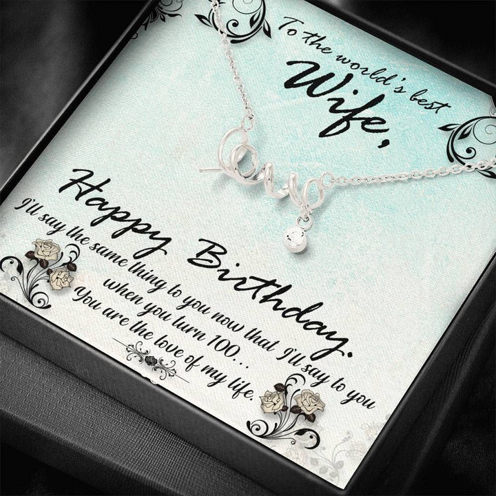 Gift For World's Best Wife Happy Birthday Stainless Scripted Love Necklace