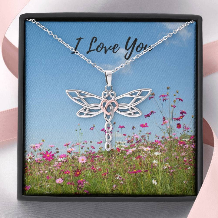 Flowers Field Dragonfly Dreams Necklace I Love You Gift For Wife