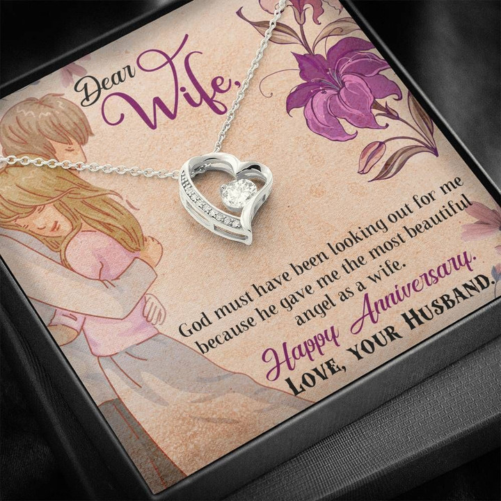 Happy Anniversary Gift For Wife 14K White Gold Forever Love Necklace