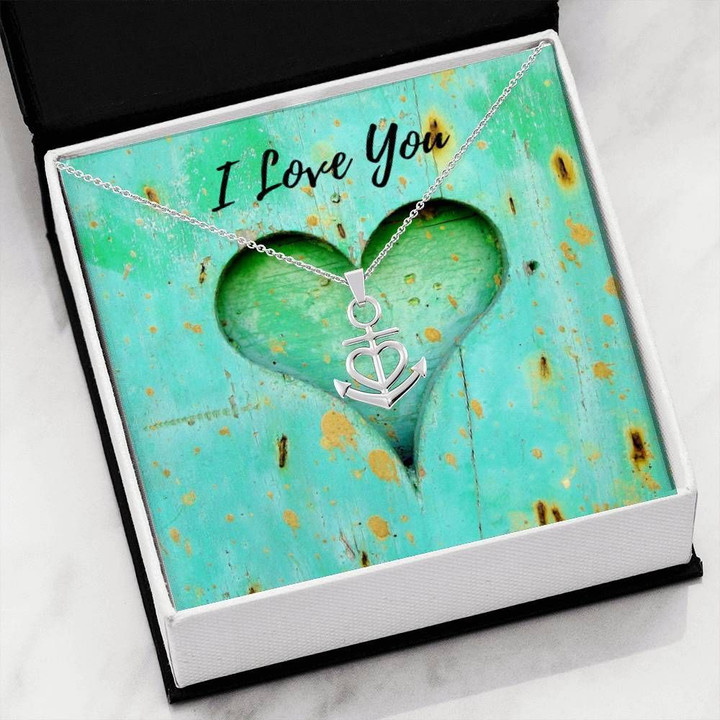 I Love You Green Heart Gift For Her Stainless Anchor Necklace