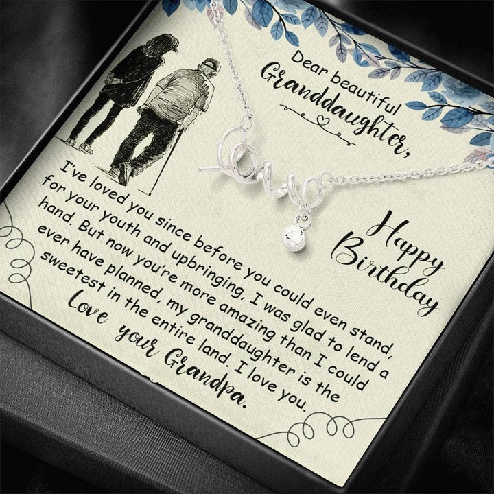 Gift For Granddaughter Happy Birthday Stainless Scripted Love Necklace