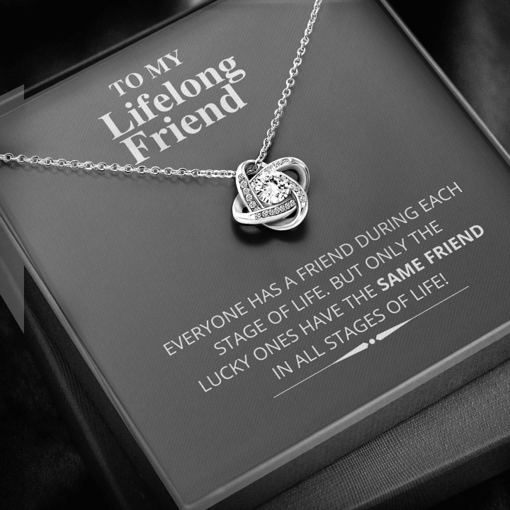 Gift For Lifelong Friend Everyone Has A Friend During Each Stage 14K White Gold Love Knot Necklace