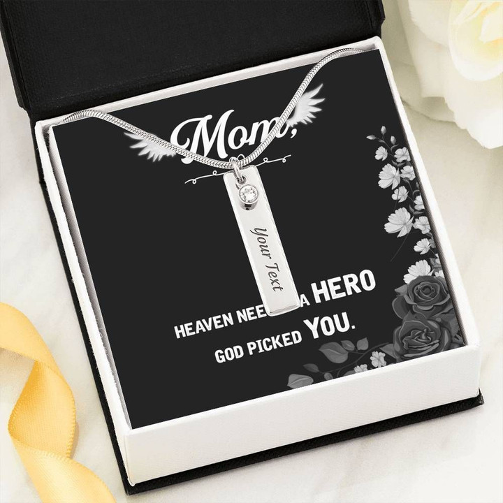 God Picked Hero You Gift For Angel Mom Birthstone Name Bar Necklace