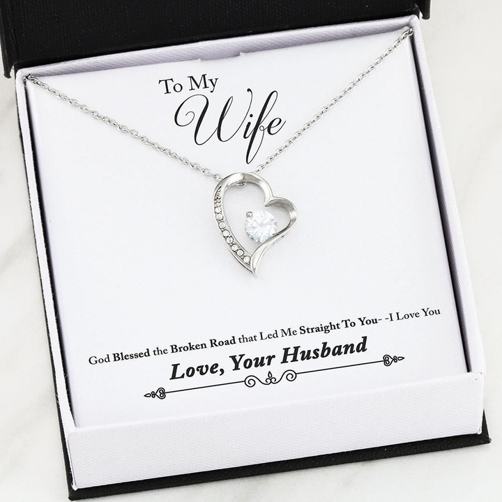 Led Me Straight To You 14K White Gold Forever Love Necklace Gift For Wife