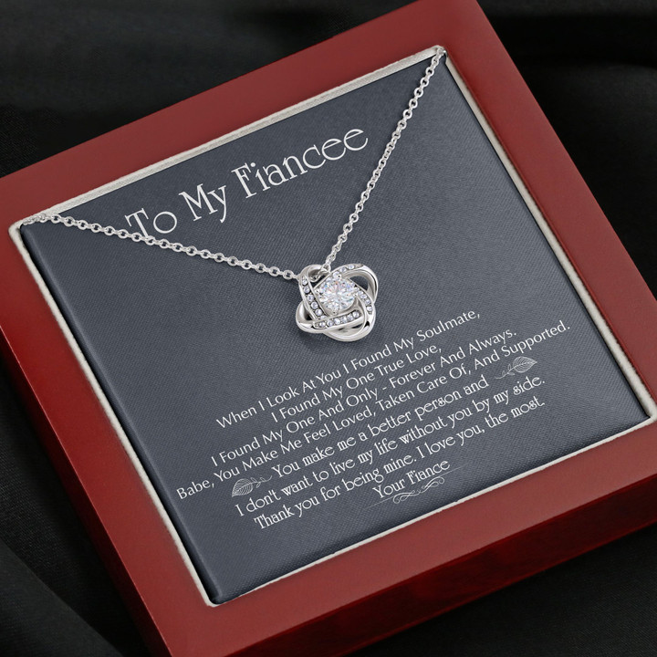 Gift For Fiancee I Love You The Most 14K White Gold Love Knot Necklace