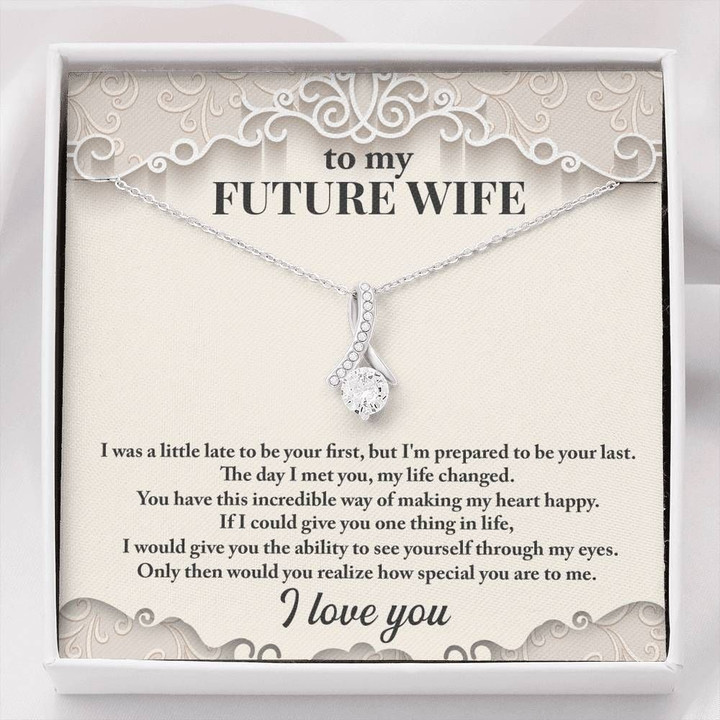 Gift For Wife Future Wife The Day I Met You My Life Changed 14K White Gold Alluring Beauty Necklace