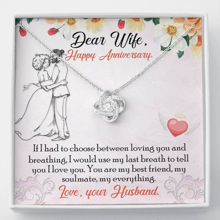 Loving You And Breathing Gift For Wife 14K White Gold Love Knot Necklace