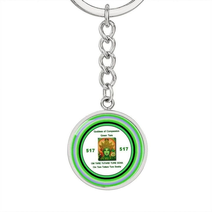 Green Tara Divine Switch Word And Numbers Energy Gift For Women Circle Pendant Keychain