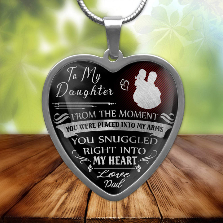 Gift For Daughter You Snugged Right Into My Heart Stainless Heart Pendant Necklace